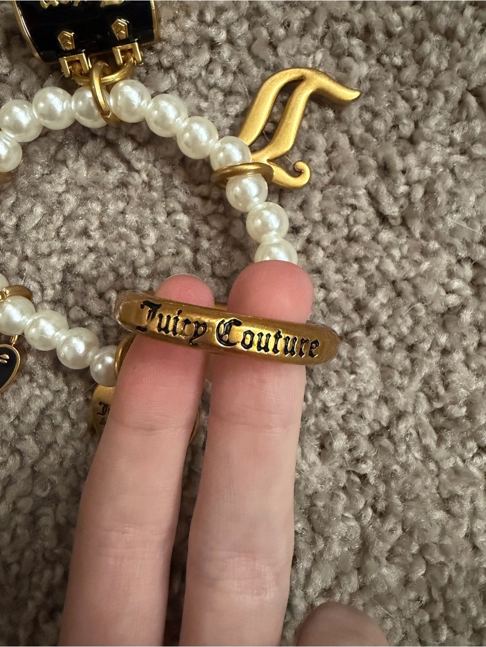 3/$25 Y2K Juicy Couture Keychain Gold Faux Pearl W Charms - Picture 2 of 3